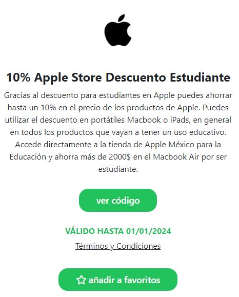 apple descuento para estudiante mexico